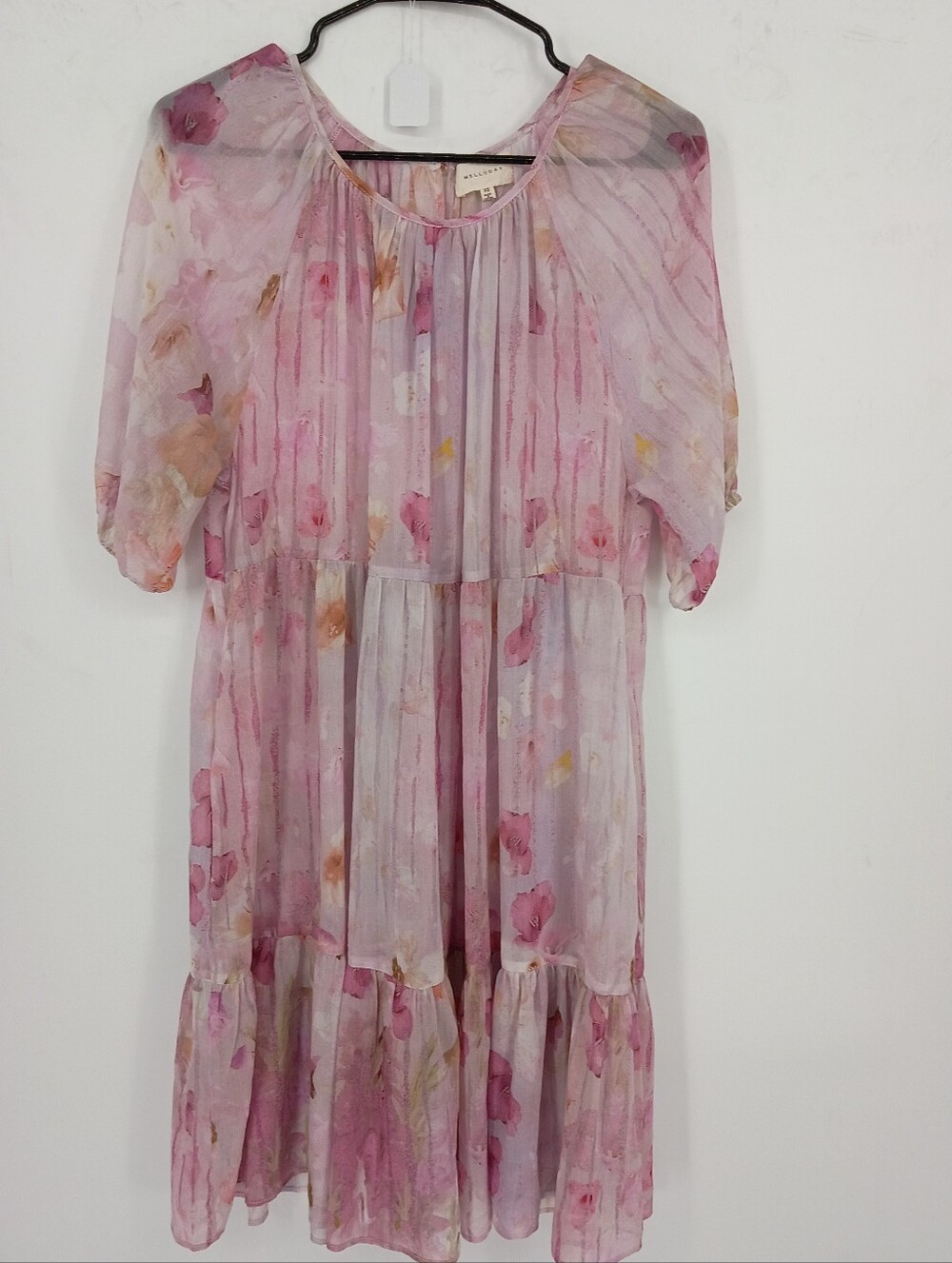 MELLODAY Pink Floral Long Sleeve Tiered Midi Dress